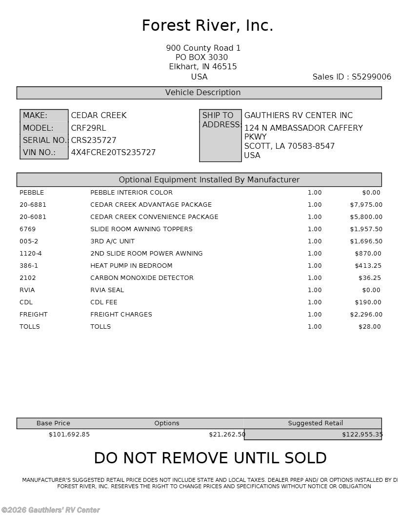 2026 Cedar Creek 29RL by Forest River from Gauthiers' RV Center in Scott, Louisiana
