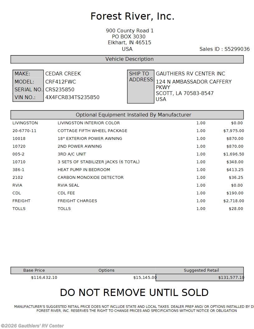 2026 Cedar Creek Cottage 412FWC by Forest River from Gauthiers' RV Center in Scott, Louisiana