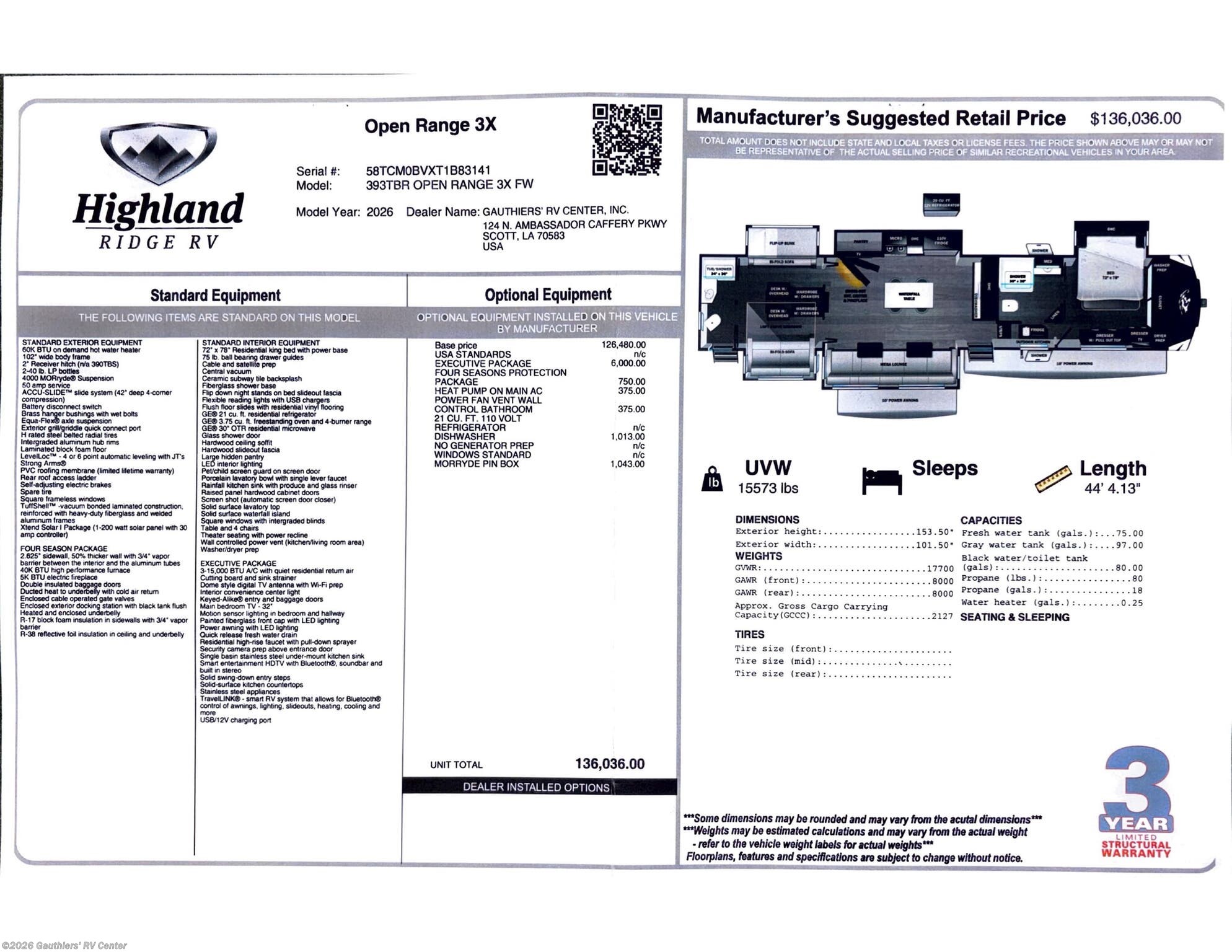2026 Open Range 3X 393TBR by Highland Ridge from Gauthiers' RV Center in Scott, Louisiana