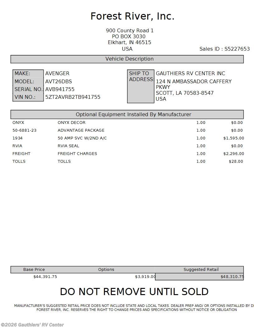2026 Avenger 26DBS by Prime Time from Gauthiers' RV Center in Scott, Louisiana