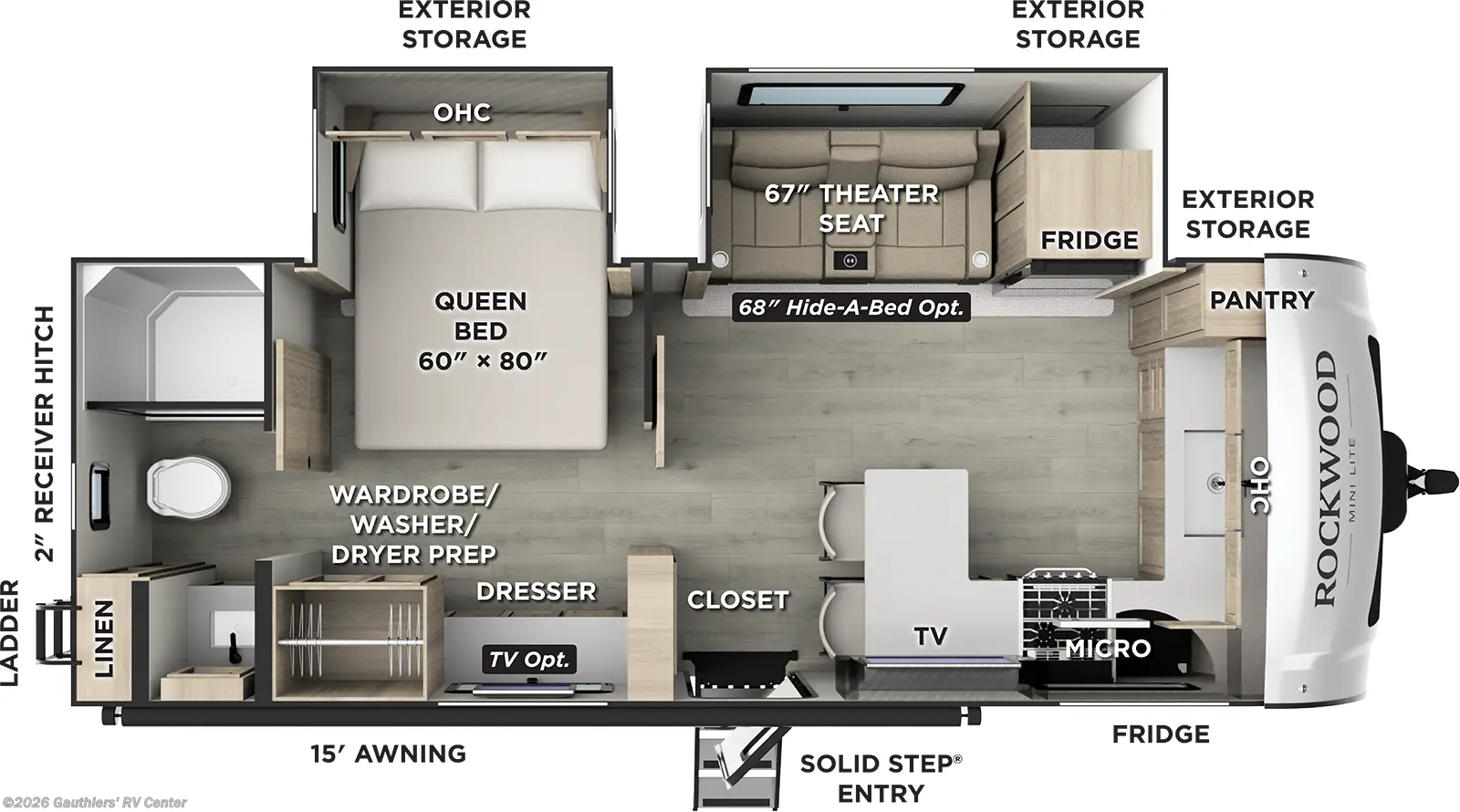 2026 Forest River Rockwood Mini Lite 2523MBR - New Travel Trailer For Sale by Gauthiers' RV Center in Scott, Louisiana features Furnace, Oven, Microwave, Solar Prep, Hitch
