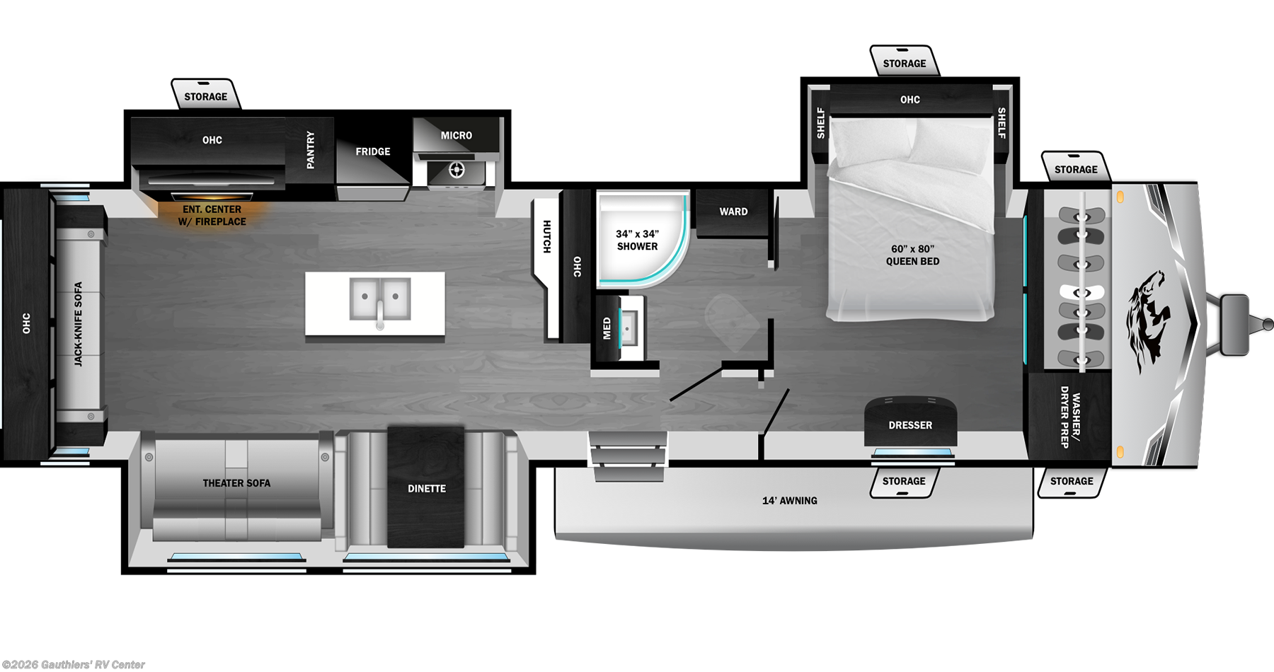 Floorplan of 2026 Highland Ridge Open Range Colt 33RLT