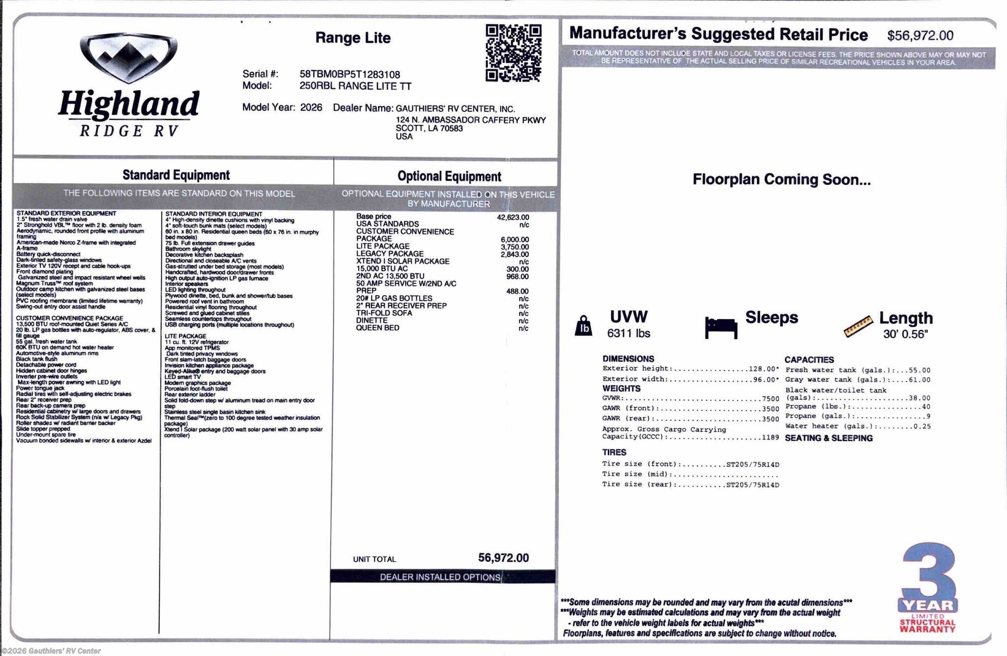 2026 Open Range Range Lite 250RBL by Highland Ridge from Gauthiers' RV Center in Scott, Louisiana