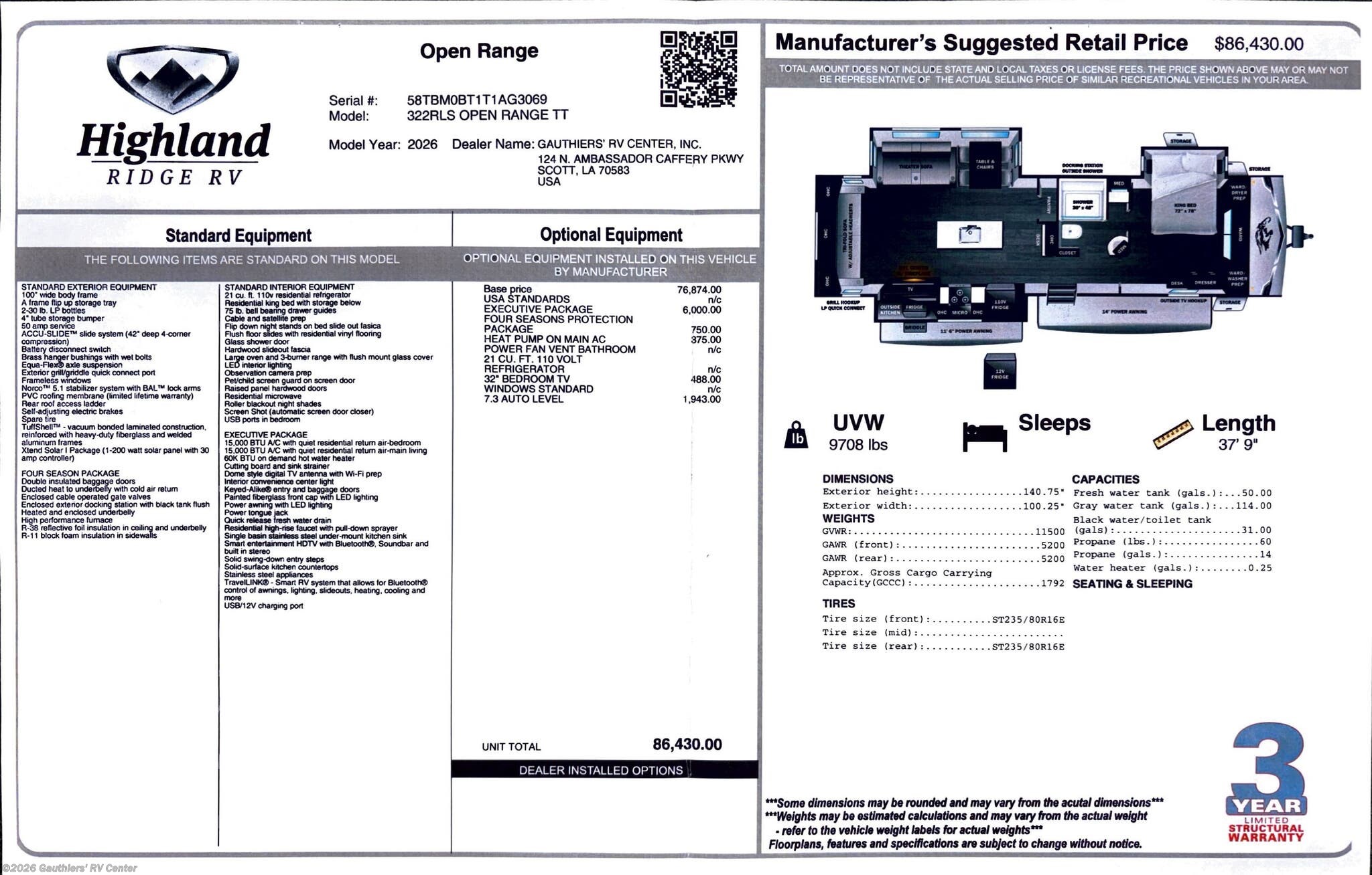 2026 Open Range 322RLS by Highland Ridge from Gauthiers' RV Center in Scott, Louisiana