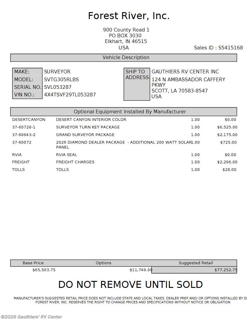 2026 Grand Surveyor 305RLBS by Forest River from Gauthiers' RV Center in Scott, Louisiana