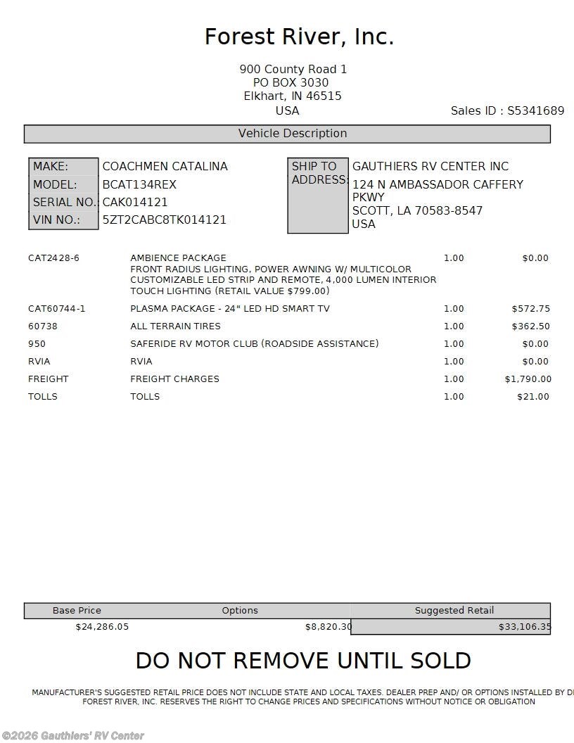 2026 Catalina Summit 134REX by Coachmen from Gauthiers' RV Center in Scott, Louisiana