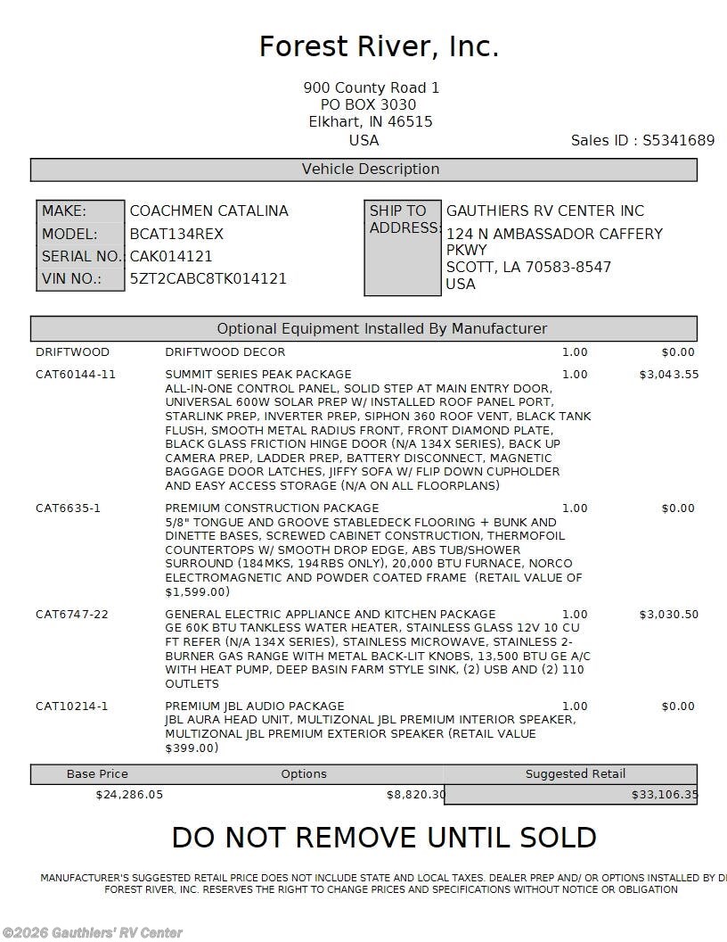 2026 Coachmen Catalina Summit 134REX - New Travel Trailer For Sale by Gauthiers' RV Center in Scott, Louisiana