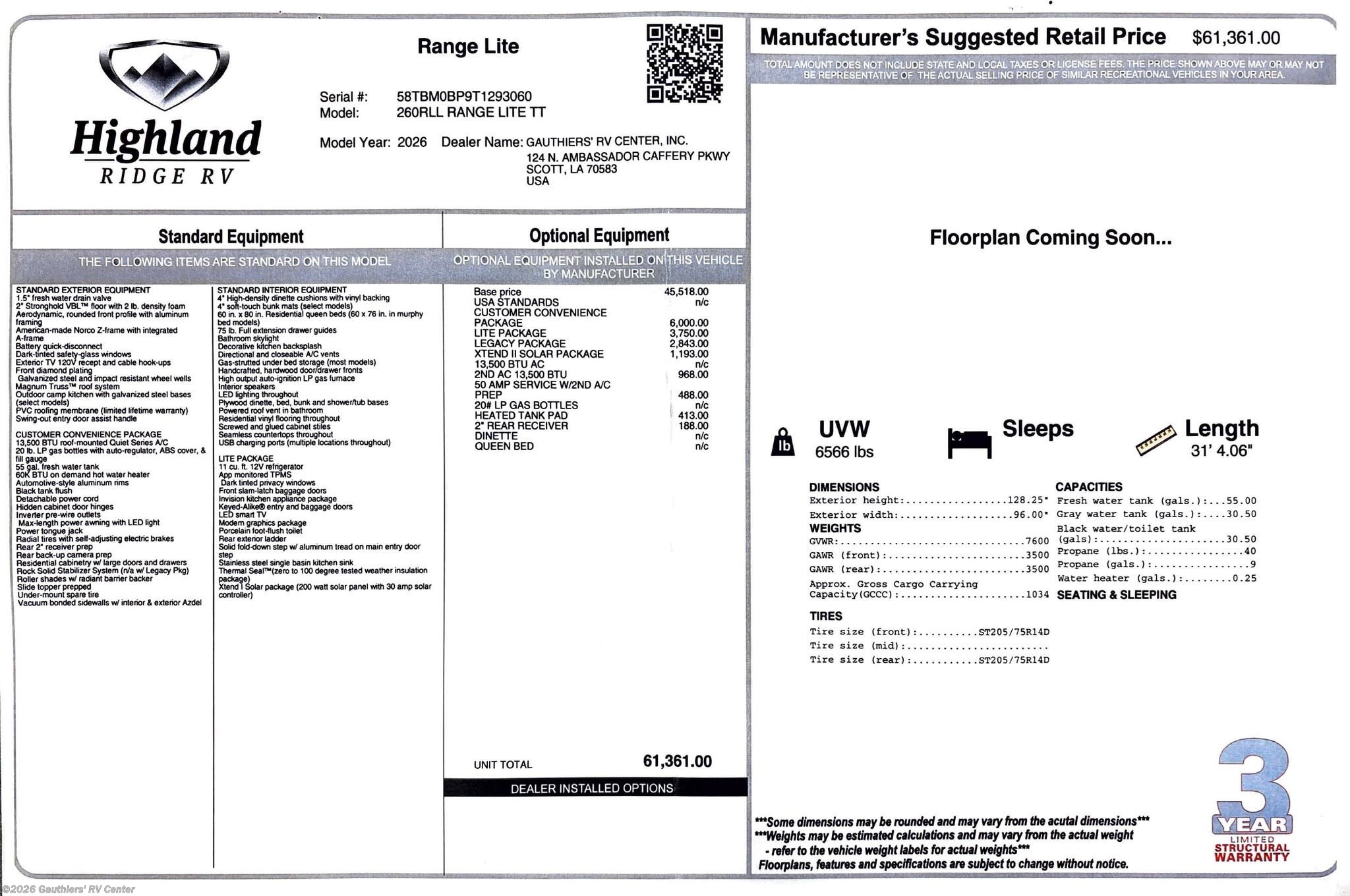 2026 Open Range Range Lite 260RLL by Highland Ridge from Gauthiers' RV Center in Scott, Louisiana