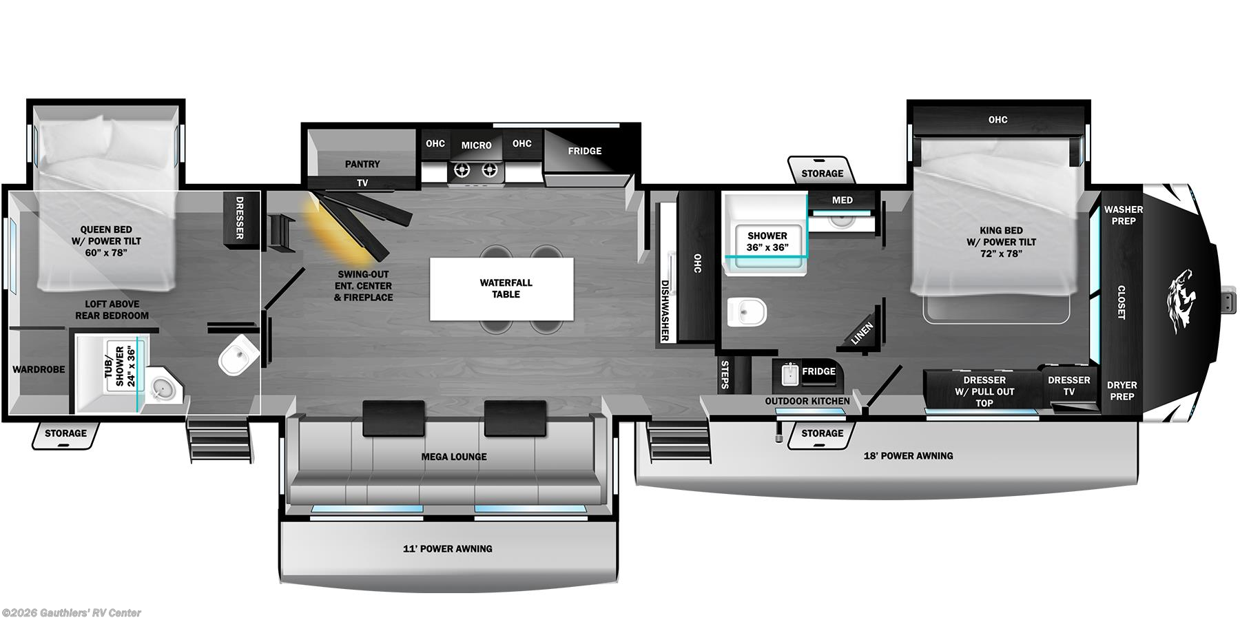 Floorplan of 2026 Highland Ridge Open Range 3X 390TBS
