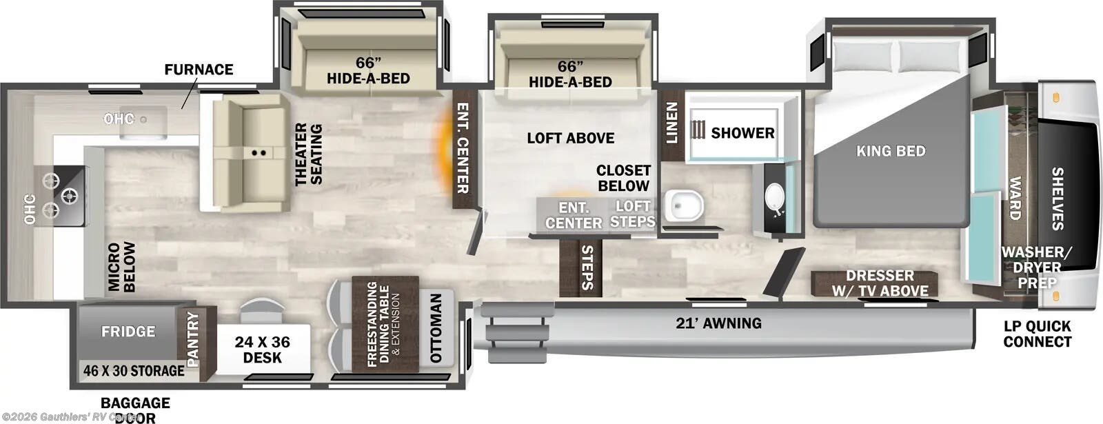 2025 Forest River Cedar Creek Experience 39RKB - Used Fifth Wheel For Sale by Gauthiers' RV Center in Scott, Louisiana features Skylight, Refrigerator, Washer, Solar Panel, Awning