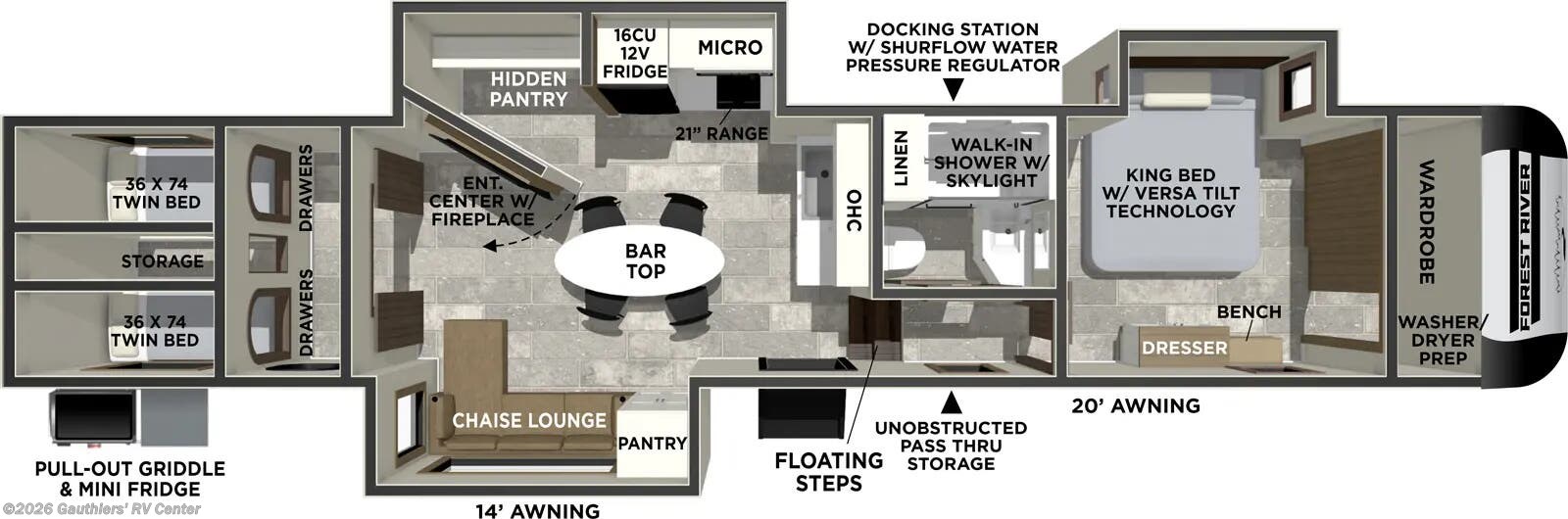 Floorplan of 2027 Forest River Impression 36BR3