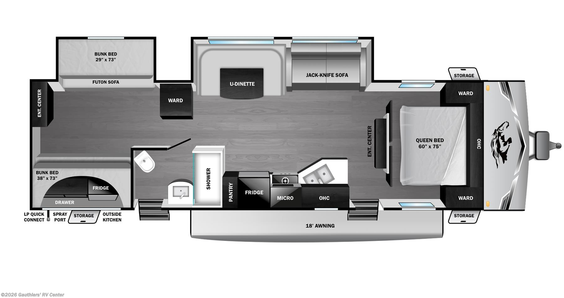 Floorplan of 2026 Highland Ridge Open Range Colt 32DSB