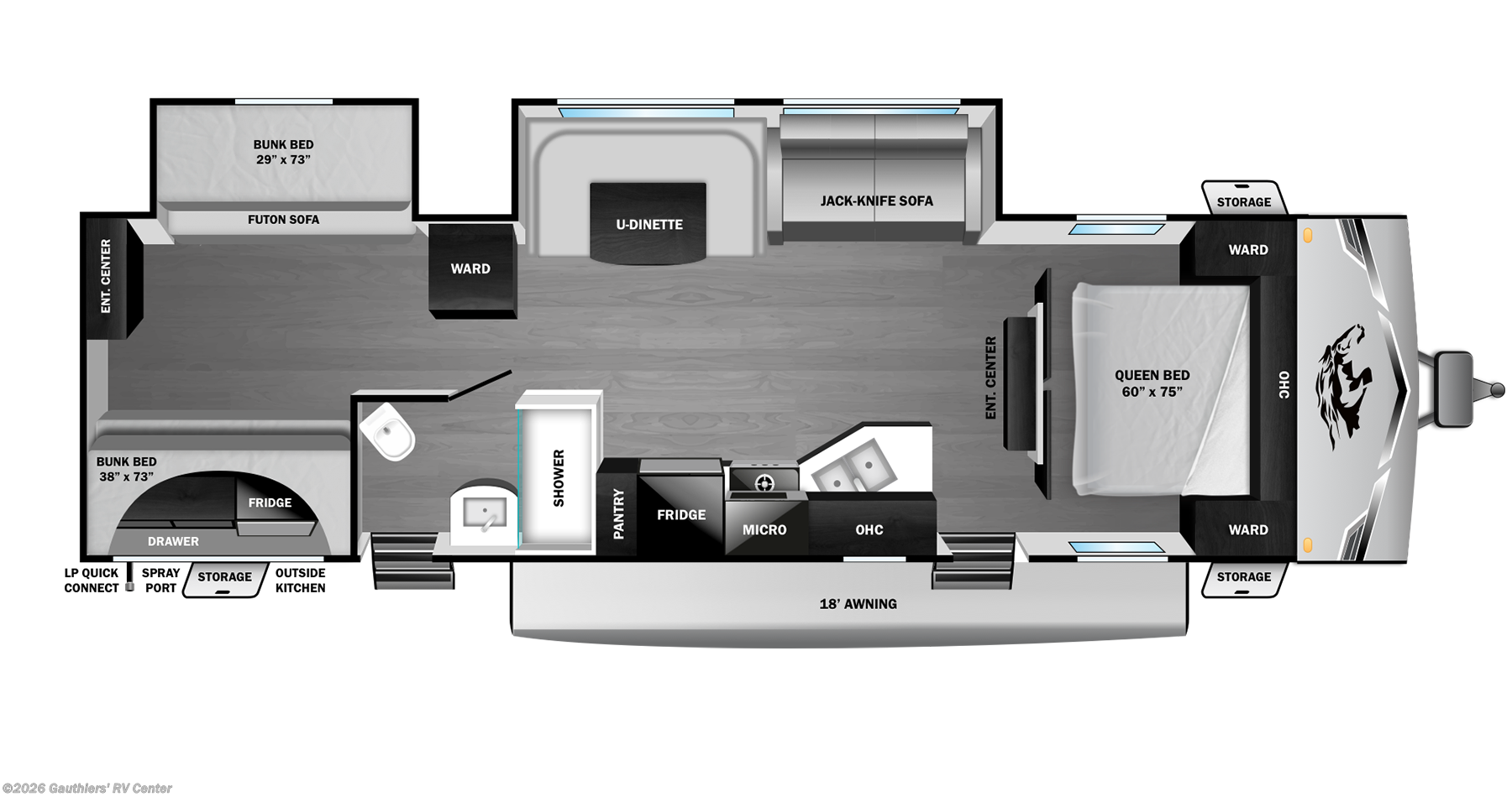 Floorplan of 2026 Highland Ridge Open Range Colt 32DSB