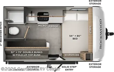 2027 Forest River Rockwood Geo Pro LE G13BLE - New Travel Trailer For Sale by Gauthiers' RV Center in Scott, Louisiana features Spare Tire Kit, Toilet, Pass Thru Storage, Screen Door, Fiberglass Sidewalls