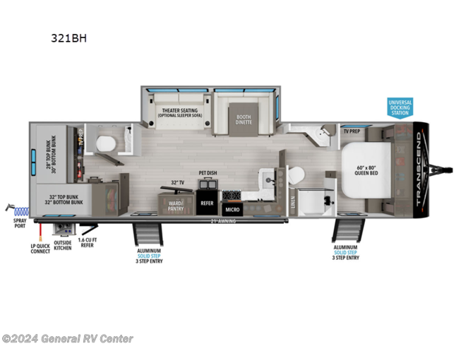 2024 Grand Design Transcend Xplor 321BH - New Travel Trailer For Sale by General RV Center in Birch Run, Michigan