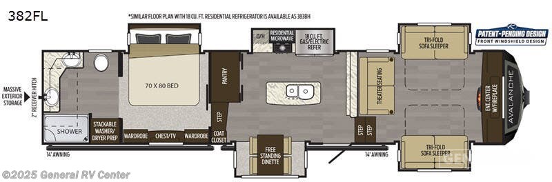 2020 Keystone Avalanche 383FL-5SL - Used Fifth Wheel For Sale by General RV Center in Birch Run, Michigan