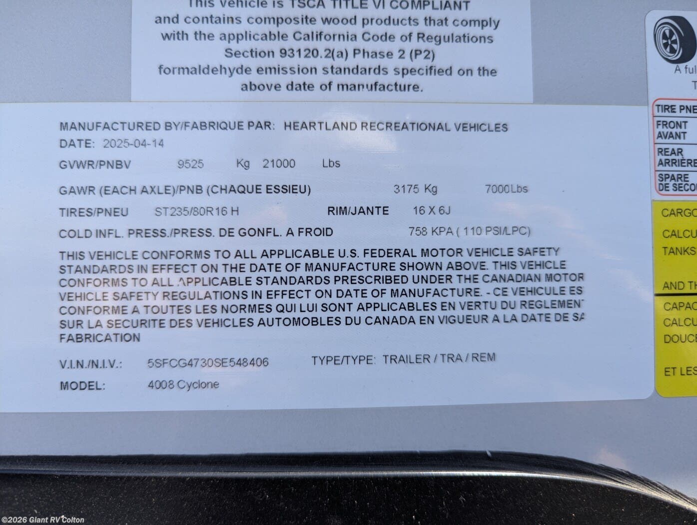 2025 Cyclone CY 4008 by Heartland from Giant RV in Colton, California