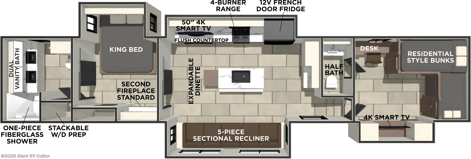 2026 Prime Time Sanibel 39BUNK - New Fifth Wheel For Sale by Giant RV in Colton, California