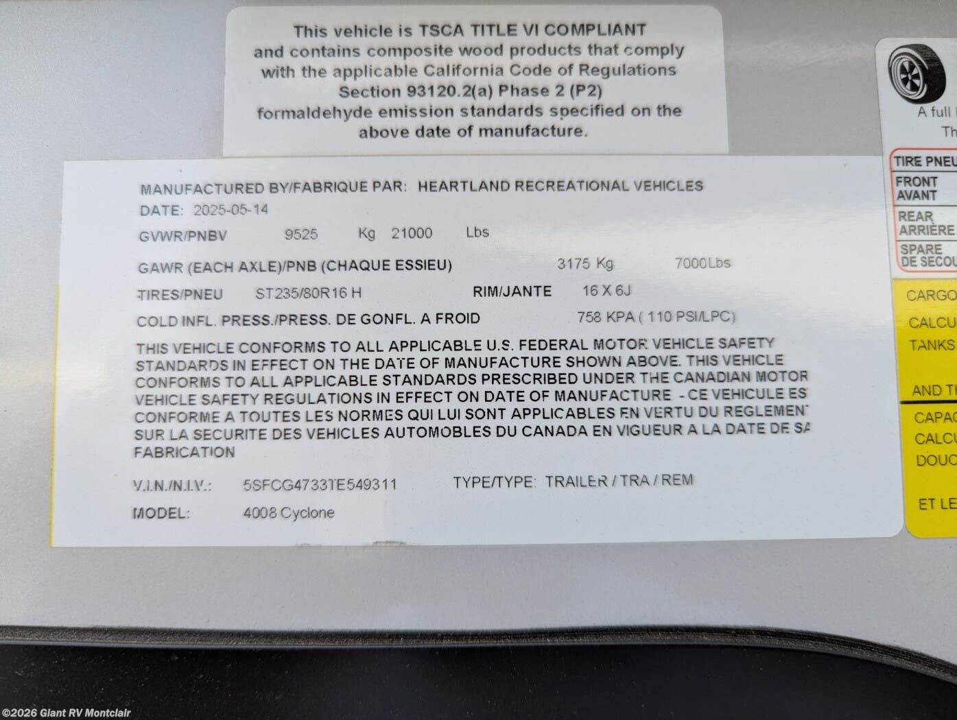 New 2026 Heartland Cyclone CY 4008 available in Montclair, California