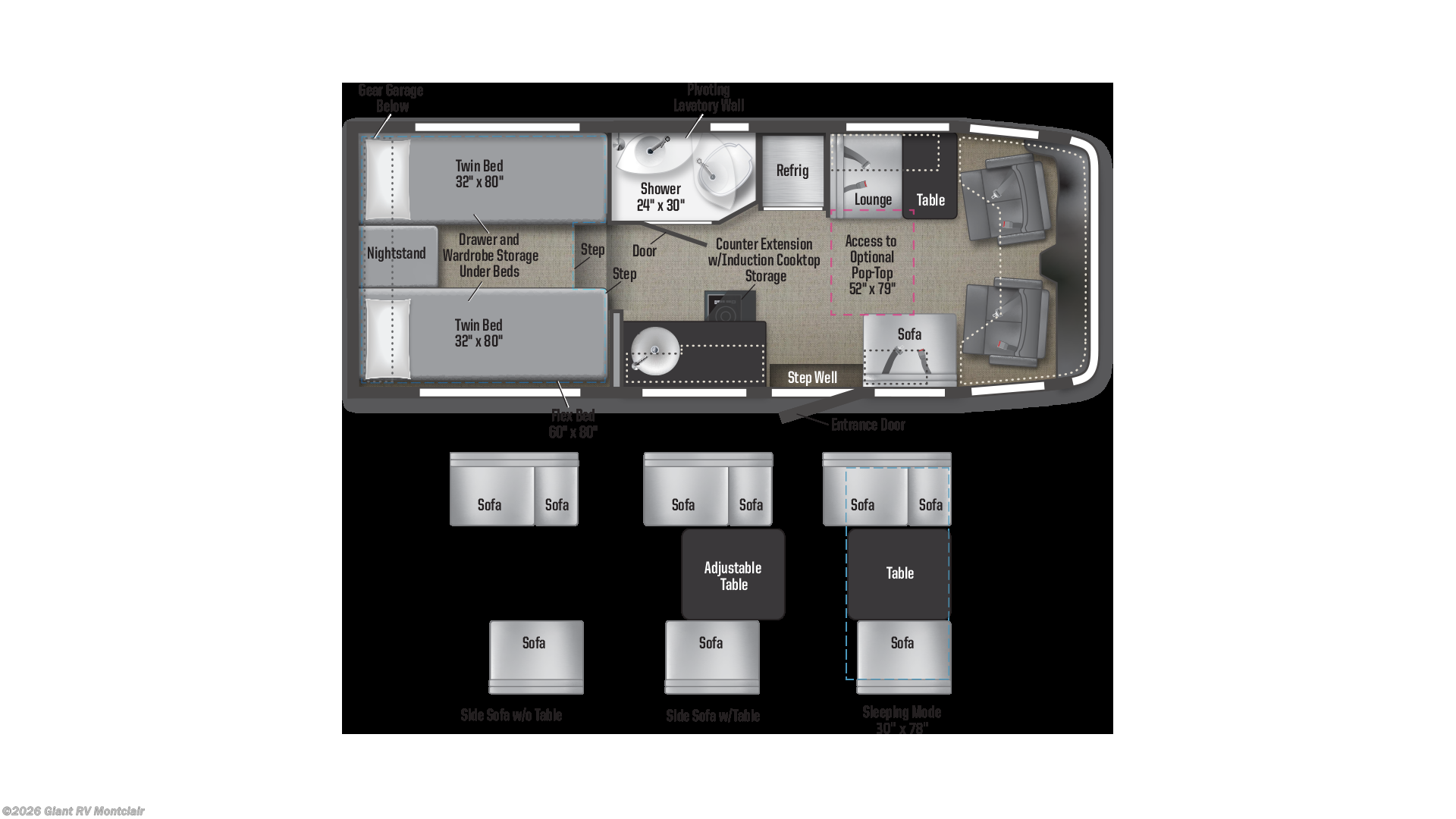 2026 Winnebago Ekko 23B - ATH Edition - New Class C For Sale by Giant RV in Montclair, California features Fire Extinguisher, Battery Charger, Awning, Generator, Shower