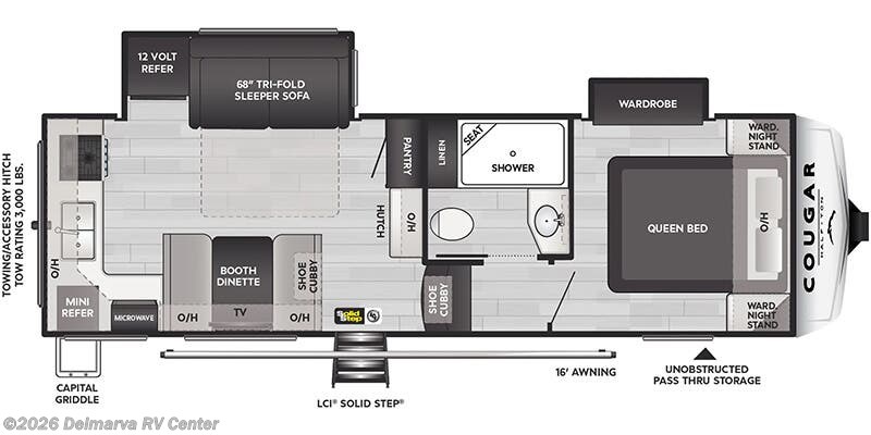 Floorplan of 2025 Keystone Cougar Half-Ton 23MLE
