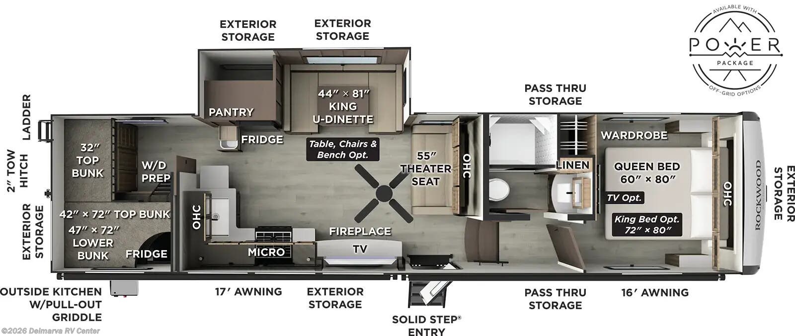 Floorplan of 2026 Forest River Rockwood Signature R374DBH