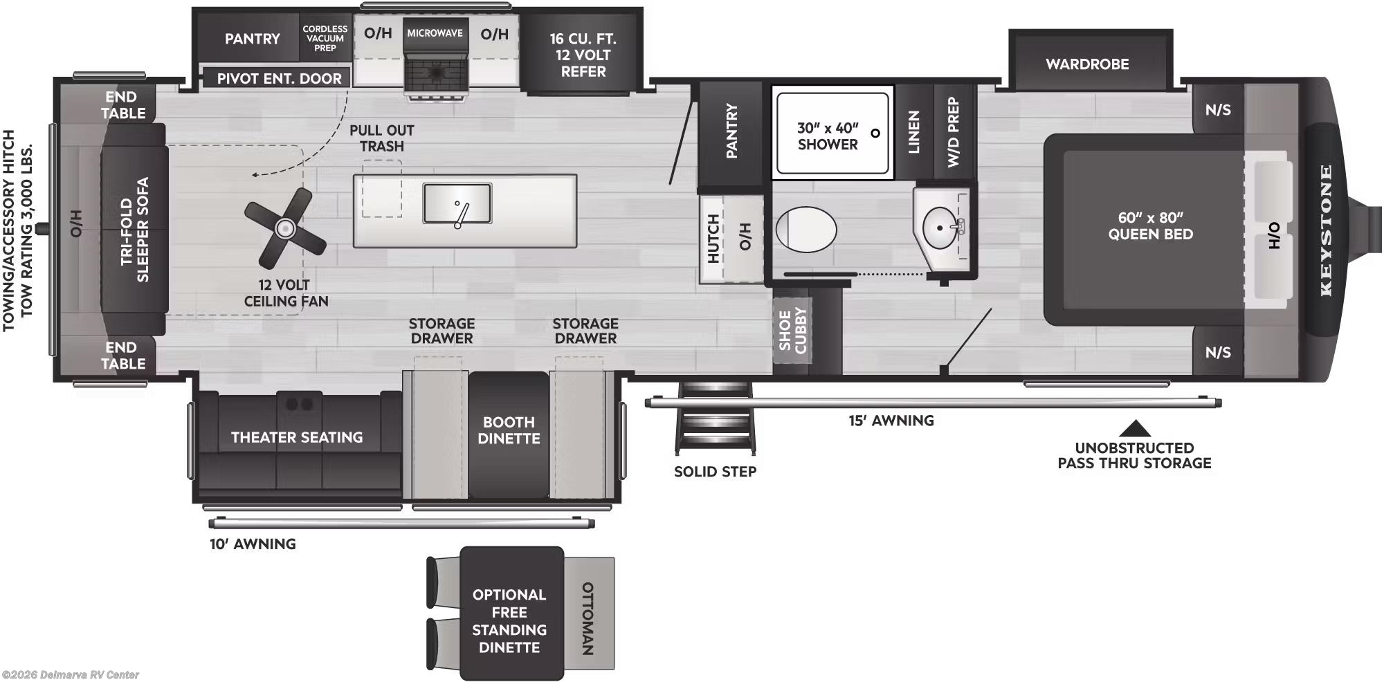 Floorplan of 2026 Keystone Cougar 290RLS