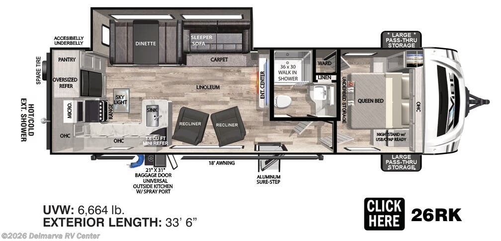 Floorplan of 2023 Forest River Vibe 26RK