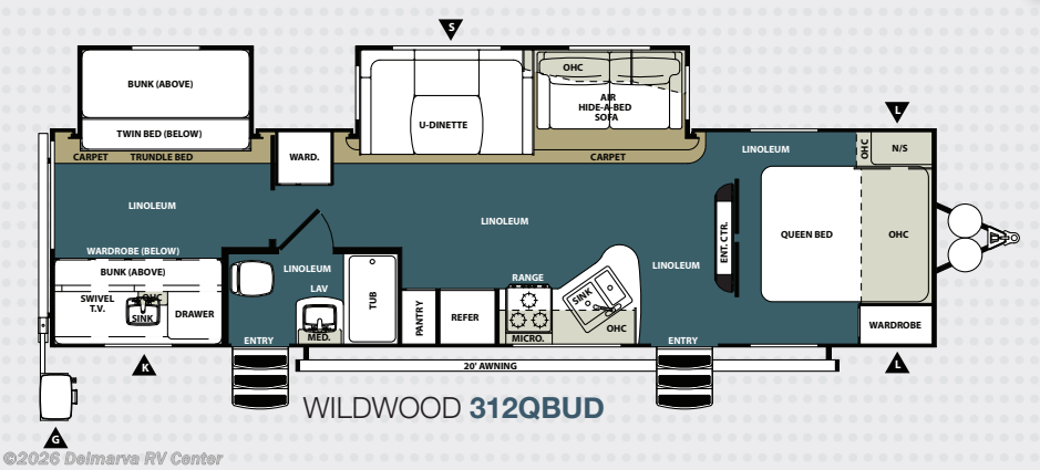 Floorplan of 2013 Forest River Wildwood Heritage Glen Lite 312QBUD