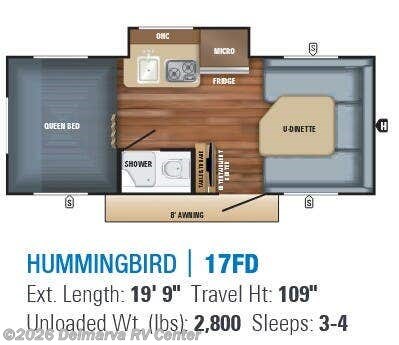Floorplan of 2018 Jayco Hummingbird 17FD