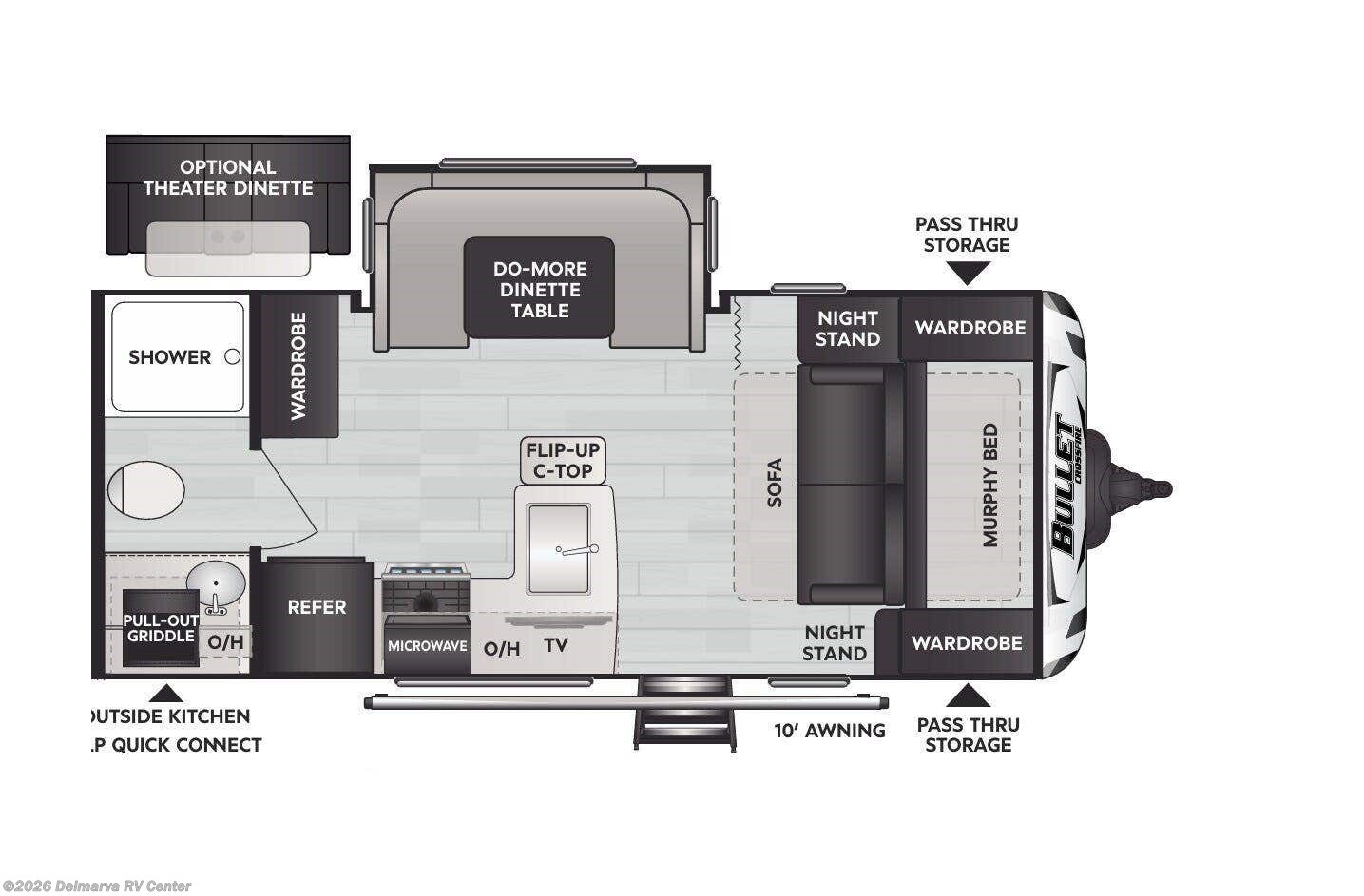 Floorplan of 2024 Keystone Bullet Crossfire 1890RB