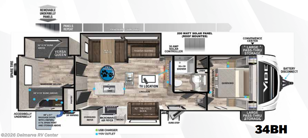 Floorplan of 2024 Forest River Vibe 34BH
