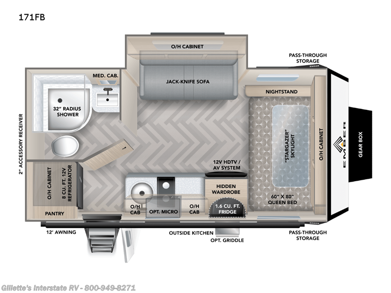 2022 Ember RV Overland Series 171FB - New Travel Trailer For Sale by Gillette's Interstate RV in Haslett, Michigan features Slideout