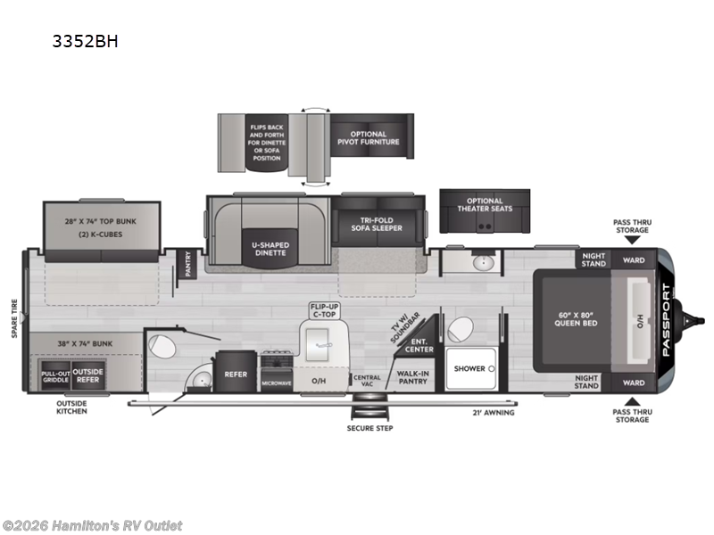 2023 Keystone Passport GT 3352BH - Used Travel Trailer For Sale by Hamilton's RV Outlet in Saginaw, Michigan features Slideout
