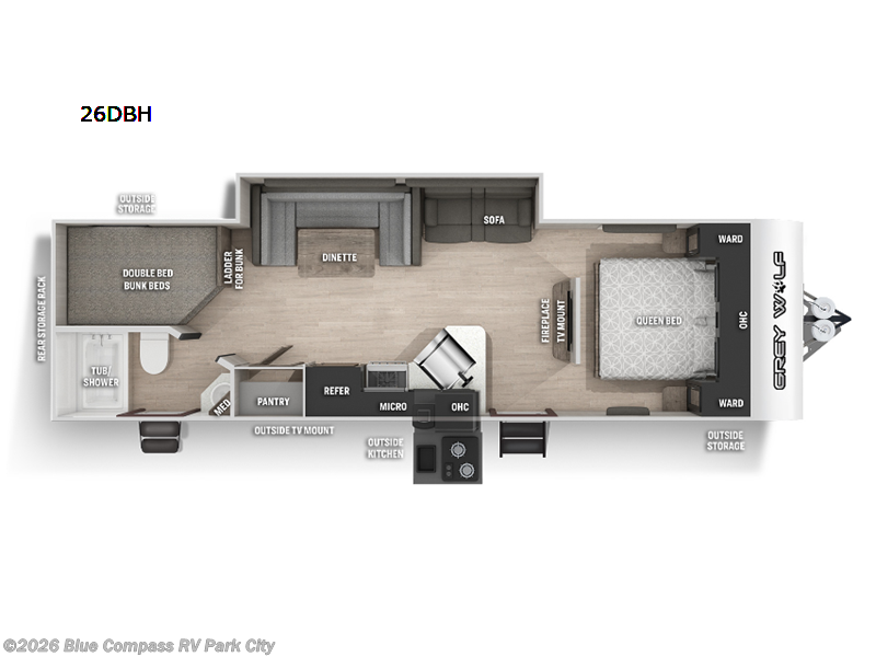 2022 Forest River Cherokee Grey Wolf 26DBH - Used Travel Trailer For Sale by Blue Compass RV Park City in Park City, Kansas features Slideout