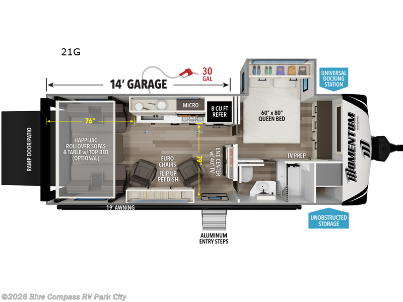 2027 Grand Design Momentum G-Class 21G - New Toy Hauler For Sale by Blue Compass RV Park City in Park City, Kansas features Slideout