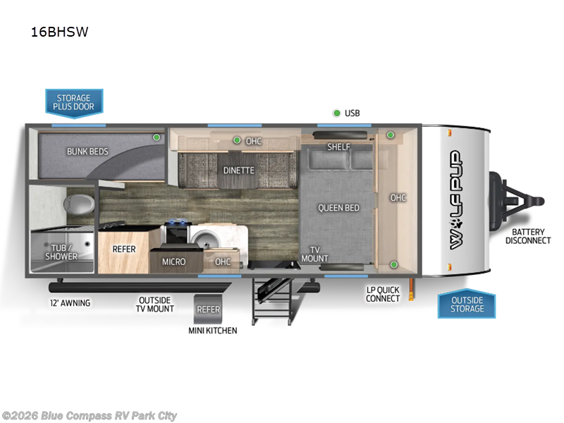 2024 Forest River Cherokee Wolf Pup 16BHSW - Used Travel Trailer For Sale by Blue Compass RV Park City in Park City, Kansas