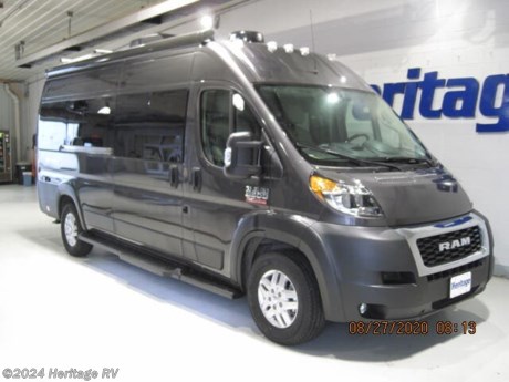 &lt;p&gt;&lt;strong&gt;EXTERIOR -&amp;nbsp;&lt;/strong&gt; RAM ProMaster 3500 Window Van, 280HP, 260 lb.-ft. Torque, Thule Lateral Arm Power Patio Awning with Integrated LED Lighting, Thule Roof Ladder and Roof Rack System, Thule Bike Rack on Rear Door Screen Door for Entryway, Side Steps for Cab and Entry Doors, 3,500-lb. Trailer Hitch with 4-pin Connector&lt;/p&gt;
&lt;p&gt;&lt;strong&gt;INTERIOR&lt;/strong&gt; - Residential Vinyl Flooring, Metal Entry Grab Handle, Soft Touch Vinyl Ceiling Two (2) Three-Point Seat Belts, Two Lap Belts in Sofa,&amp;nbsp; Removable Sofa Table,&amp;nbsp; Welformed Interior Wall Panels, TecnoForm S.P.A. EuroStyle Cabinet Doors, LED Lighting, Window Privacy Roller Shades, Large Opening Side Windows&lt;/p&gt;
&lt;p&gt;&lt;strong&gt;ELECTRICAL SYSTEM&lt;/strong&gt; -&amp;nbsp; 200 Watt Lithium Ion Coach Batteries Auxiliary Underhood Generator 3000 watt, 160 amp inverter/charger&lt;/p&gt;
&lt;p&gt;&lt;strong&gt;KITCHEN&lt;/strong&gt; - Single Door 12V Stainless Electric Refrigerator 4.3 CU. ft., Two Burner Gas Cooktop with Glass Cover, Solid Surface Countertop with Undermount Sink and Sink Cover, Stainless Steel Single Bowl Sink with Cover &amp;amp; Single Handle Kitchen Faucet Pull-out Cutting Board (20L) Pop-up Outlet in the Kitchen Glass Protective Cover &amp;amp; Task Lighting Above Cooktop, Microwave Oven, Ceiling Vent 12V Powered with Switch.&lt;/p&gt;
&lt;p&gt;&lt;strong&gt;BEDROOM &amp;amp; BATHROOM&lt;/strong&gt; - Plastic Foot Flush Toilet,&amp;nbsp; Power Bath Vent with Wall Switch, Pocket Doors at Bathroom Entry,&amp;nbsp; Shower with Deluxe Curtain&lt;/p&gt;