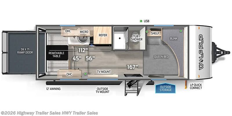Floorplan of 2026 Forest River Cherokee Wolf Pup Black Label 18RJBWBL
