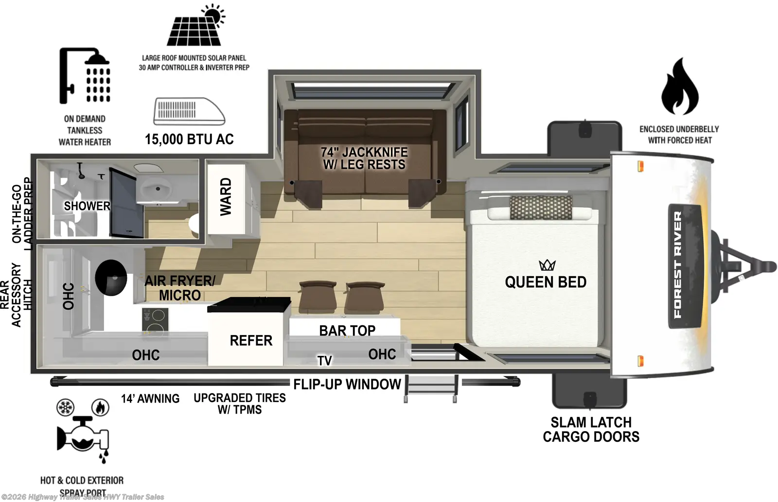 2026 Forest River R-Pod 185 - New Travel Trailer For Sale by Highway Trailer Sales in Salem, Oregon features Exterior Speakers, Smoke Detector, 30 Amp Service, Fiberglass Sidewalls, Spare Tire Kit