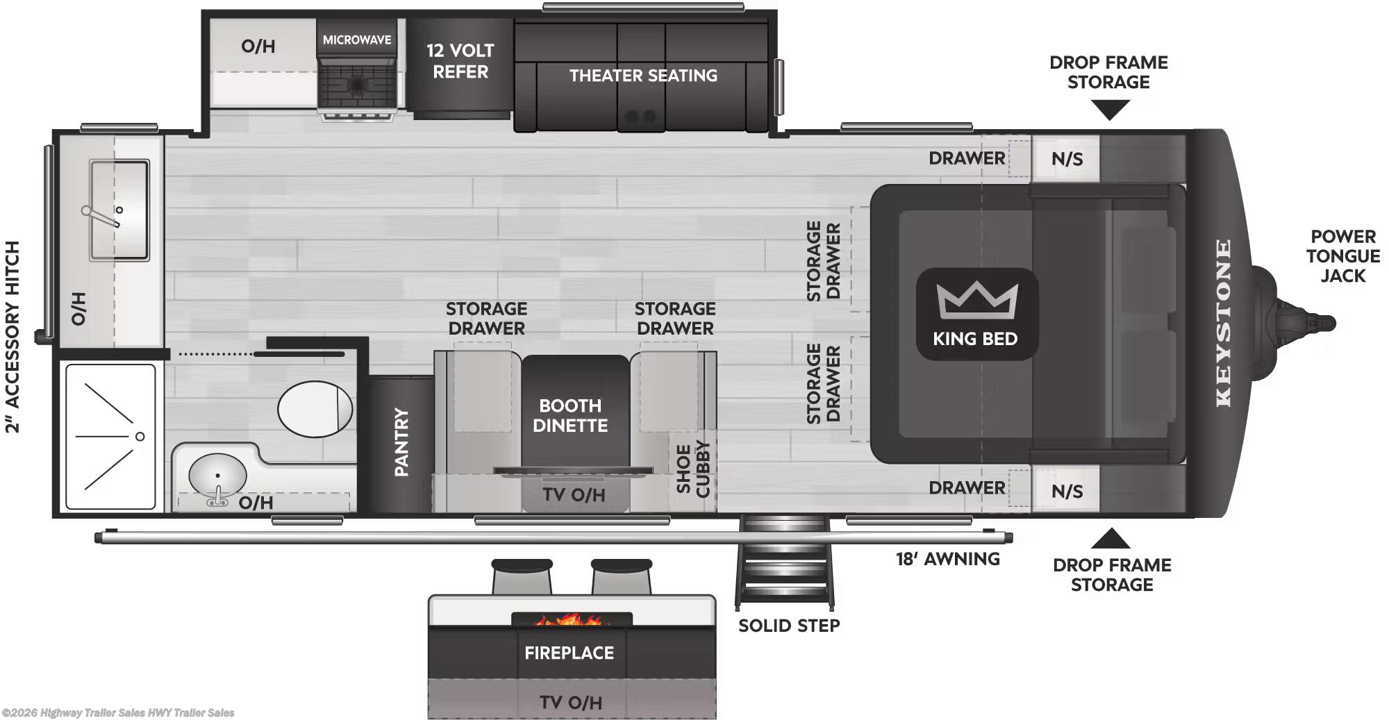 Floorplan of 2026 Keystone Cougar Half-Ton 22MLWE