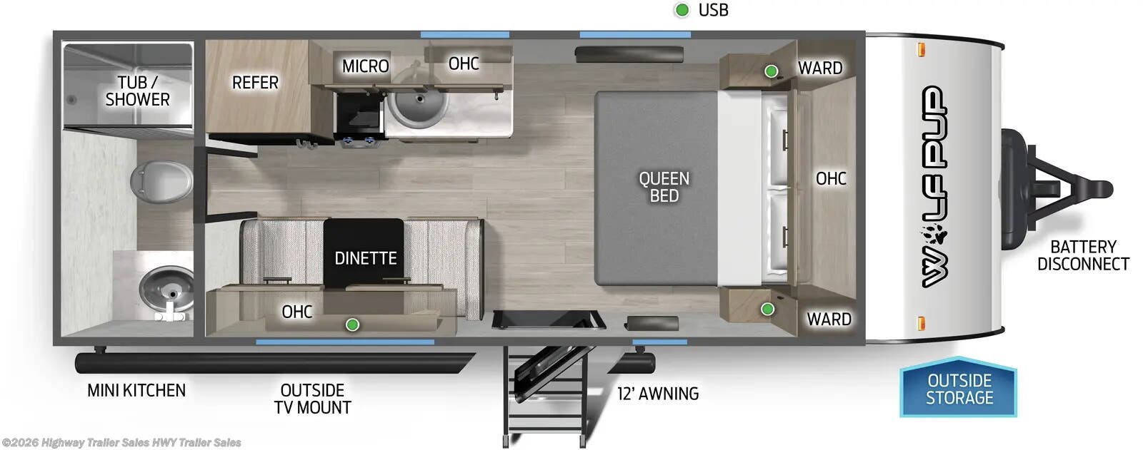 Floorplan of 2026 Forest River Cherokee Wolf Pup 16FQW