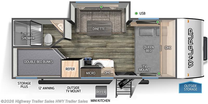 Floorplan of 2024 Forest River Cherokee Wolf Pup 17JW
