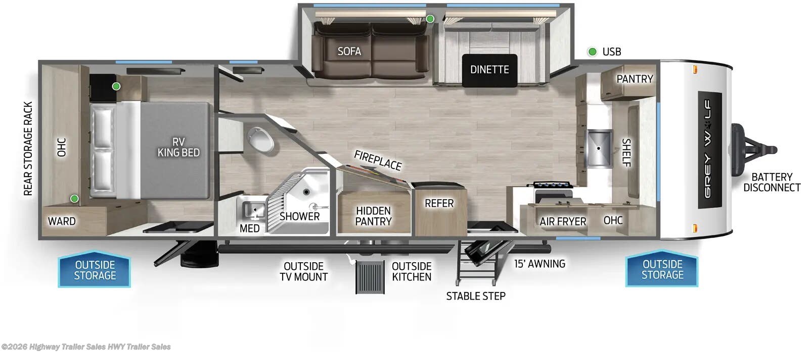 Floorplan of 2026 Forest River Cherokee Grey Wolf Black Label 27GHBL