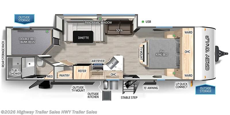 Floorplan of 2026 Forest River Cherokee Grey Wolf 26DBH