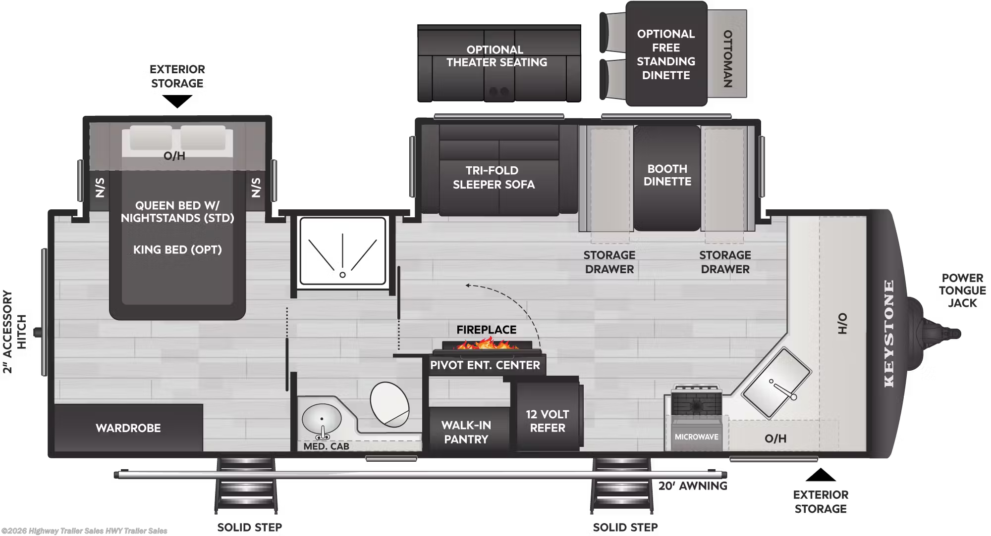 Floorplan of 2026 Keystone Cougar Half-Ton 25FKDWE