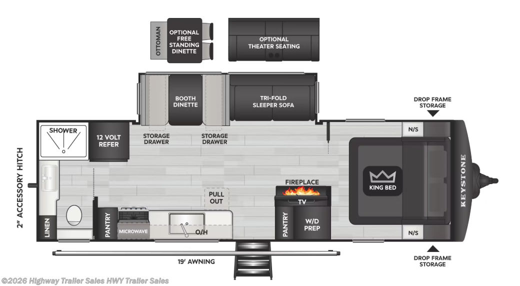 2026 Keystone Cougar Half-Ton 26LBWE - New Travel Trailer For Sale by Highway Trailer Sales in Salem, Oregon features King Size Bed, Automatic Leveling Jacks, Dinette Bed, Slam Latch Baggage Doors, Theater Seating