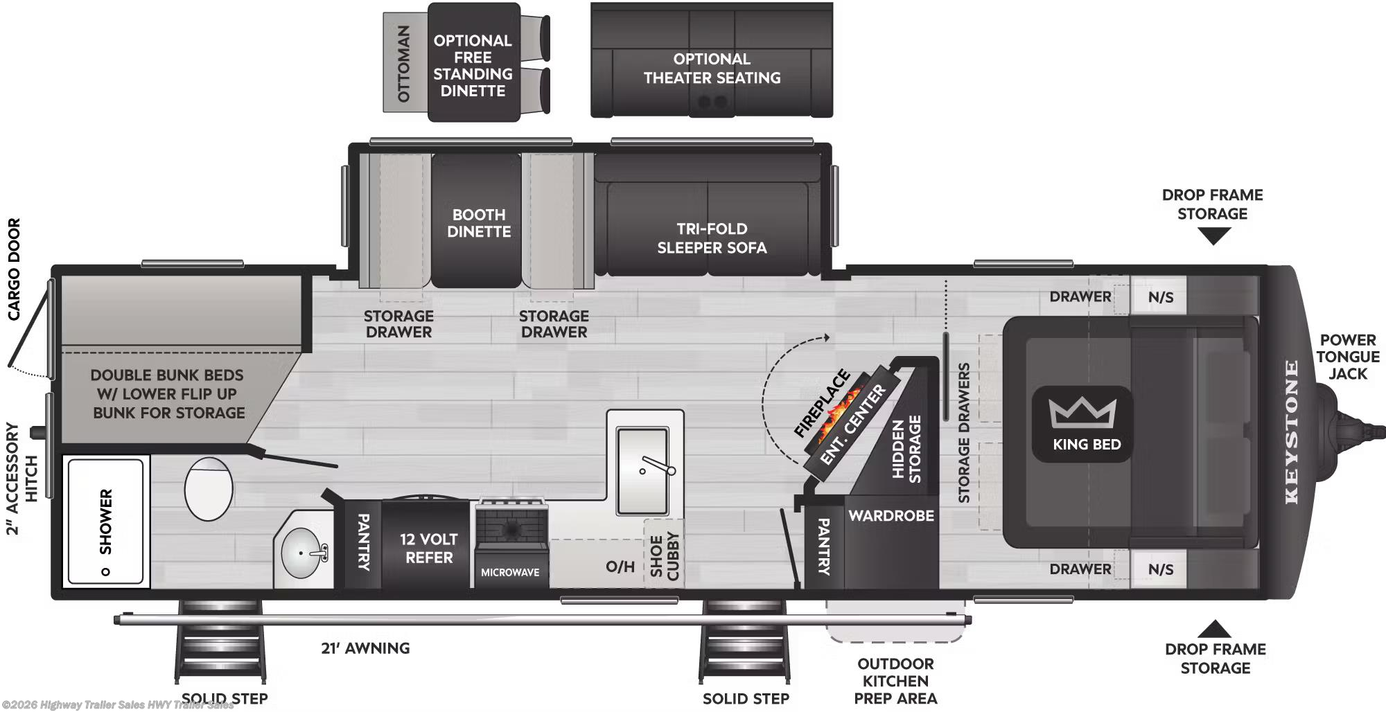 Floorplan of 2026 Keystone Cougar Half-Ton 28BHWE