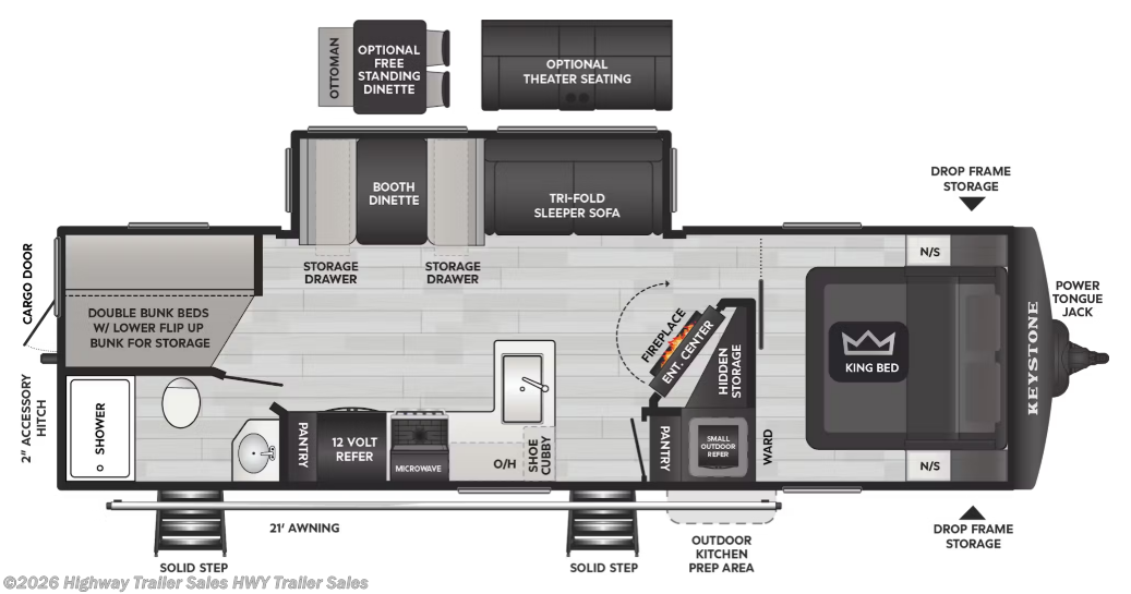 Floorplan of 2026 Keystone Cougar 28BHWE