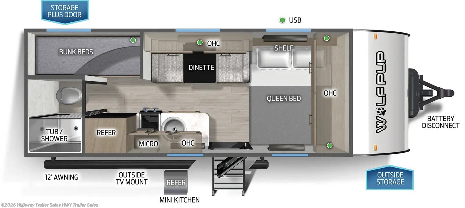 Floorplan of 2026 Forest River Cherokee Wolf Pup 16BHSW